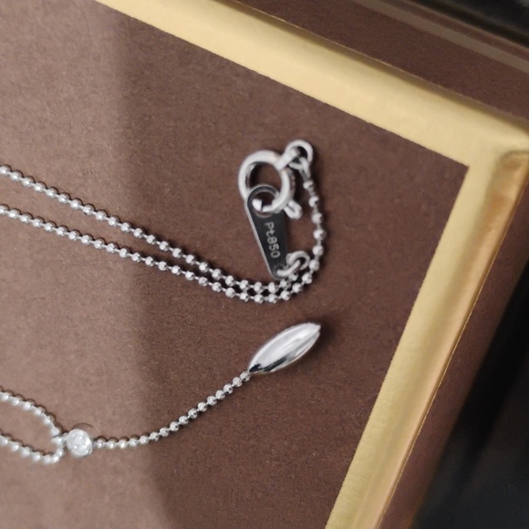 SALE! Genuine Platinum PT850 Necklace Hanging Diamond Platinum Bead 2.1g 40cm - Picture 8 of 14